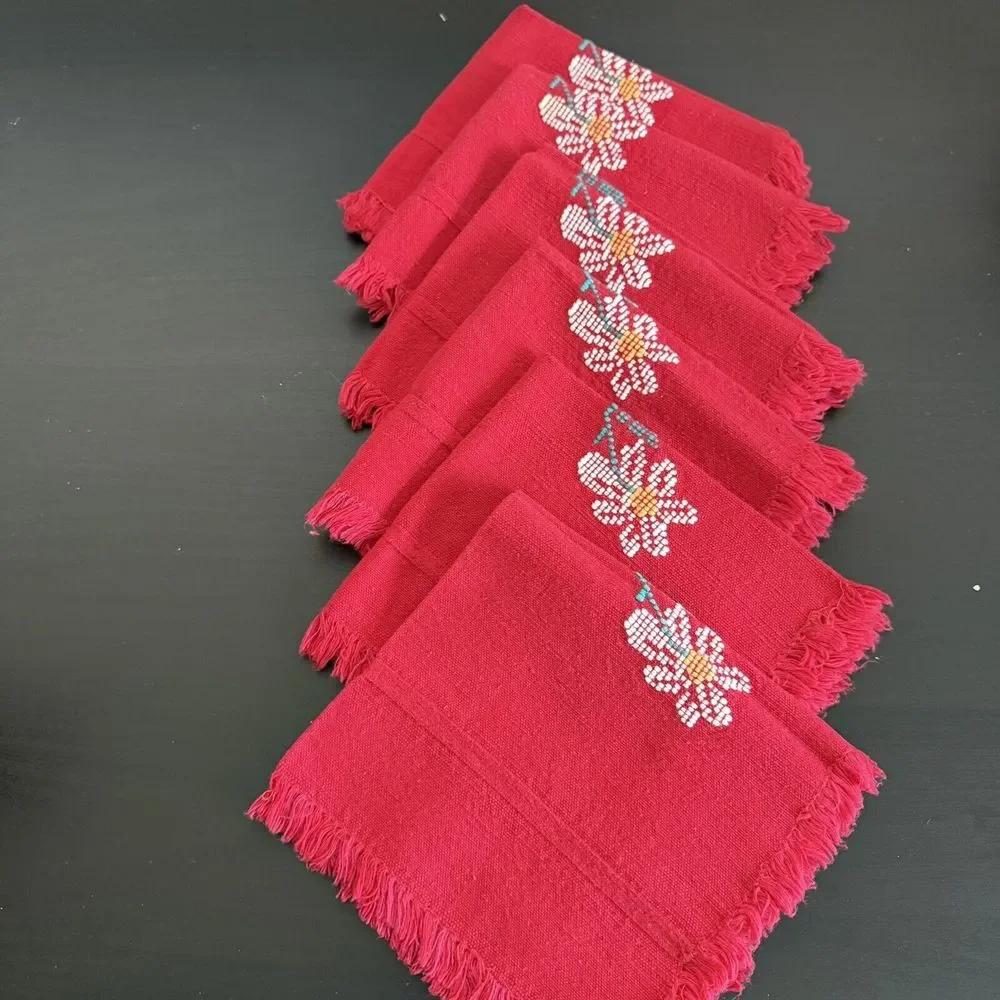 Vintage Cross Stitch Linen Napkins Lot of 13